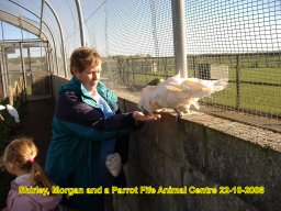 25.2 Shirley, Morgan and a parrot at Fife animal centre 22-10-2008